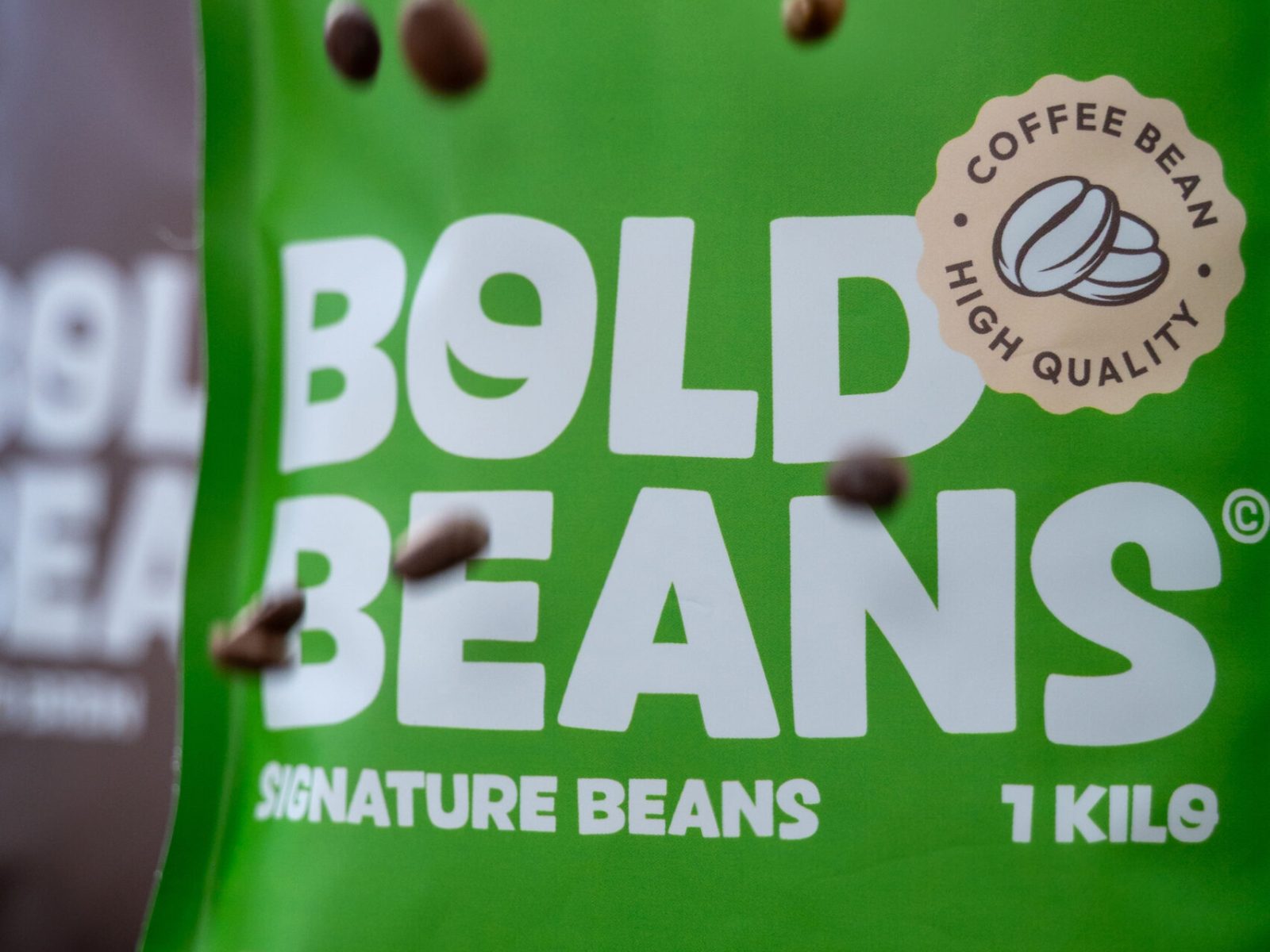 Bold Beans verpakking close-up met bonen